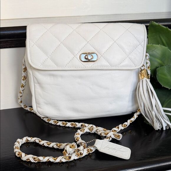 Jacqueline Ferrar Genuine Leather Quilted Shoulder Bag purse designer neutral - Picture 2 of 10